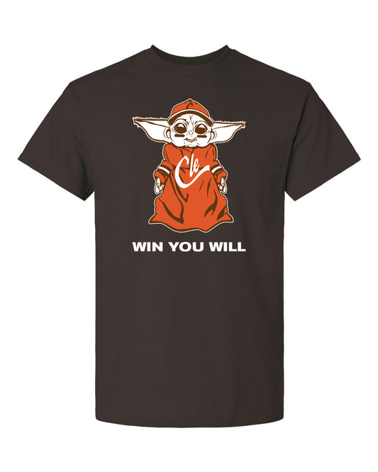 cleveland football baby yoda star wars brown t-shirt clothing sports apparel