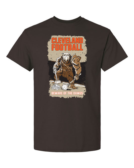 cleveland football beware of the dawgs brown t-shirt sports apparel clothing