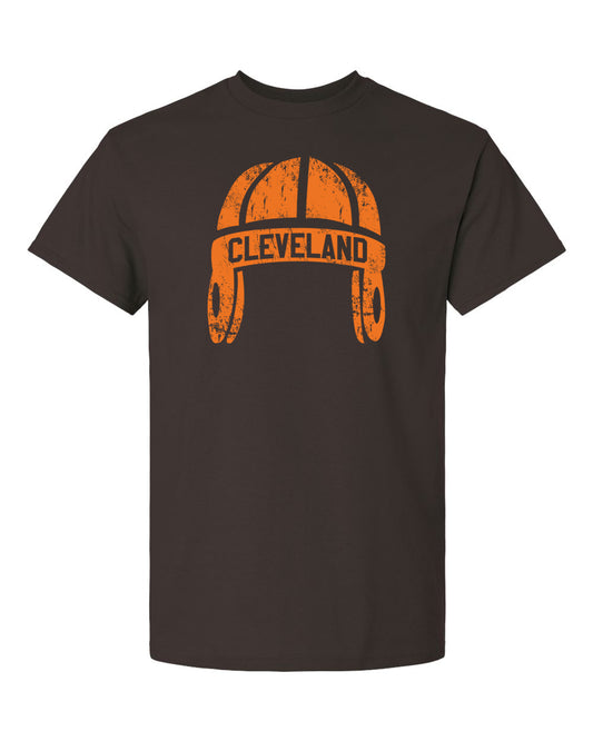 cleveland football leather helmet vintage brown t-shirt