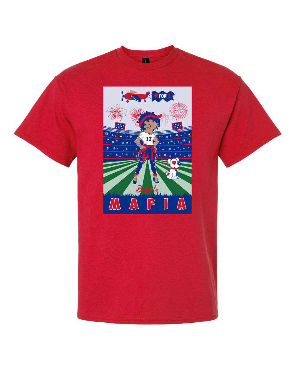betty boop character buffalo mafia football sports fan red t-shirt dog cute art girls apparel