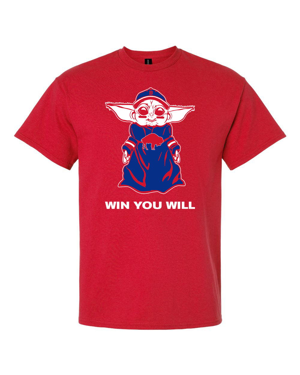 buffalo football star wars baby yoda win you will red t-shirt sports apparel fan