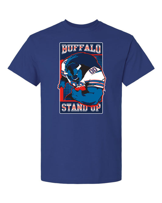 buffalo football stand up fans everywhere support your team blue t-shirt sports apparel